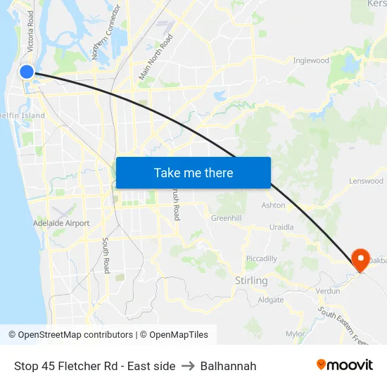 Stop 45 Fletcher Rd - East side to Balhannah map