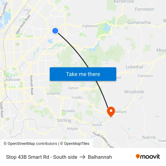 Stop 43B Smart Rd - South side to Balhannah map