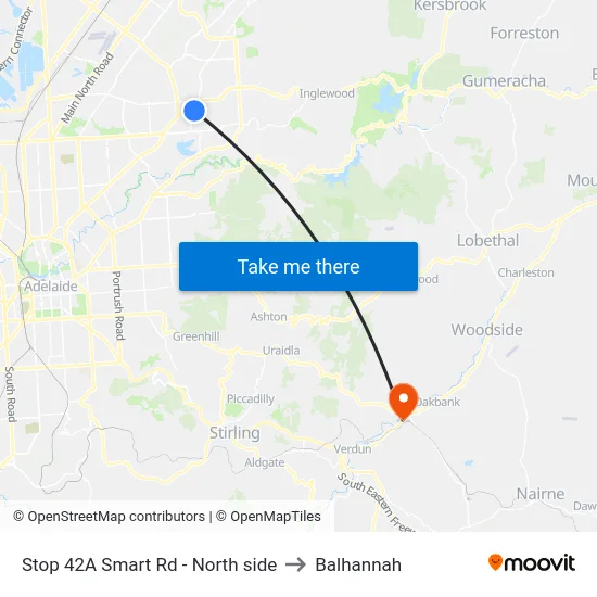 Stop 42A Smart Rd - North side to Balhannah map