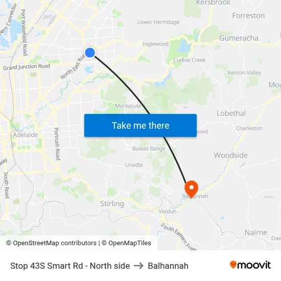 Stop 43S Smart Rd - North side to Balhannah map