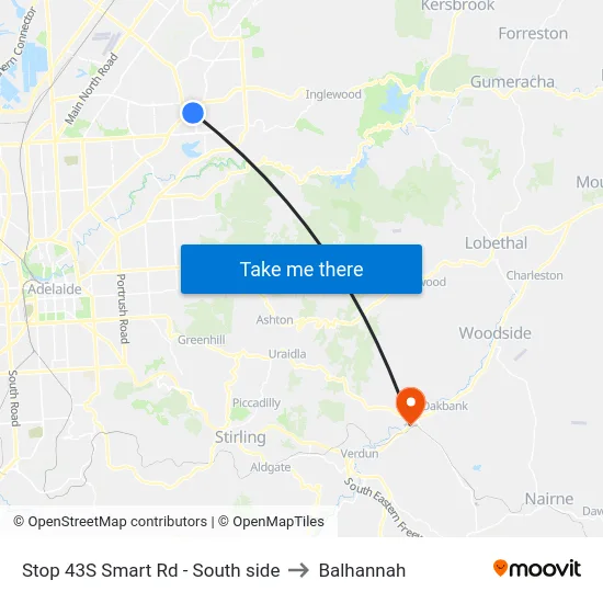 Stop 43S Smart Rd - South side to Balhannah map