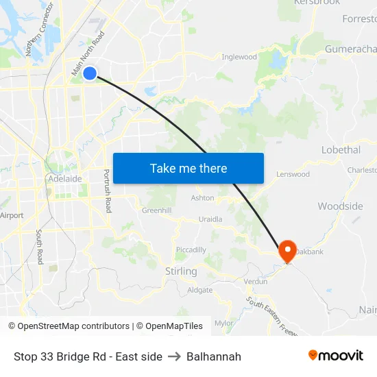 Stop 33 Bridge Rd - East side to Balhannah map