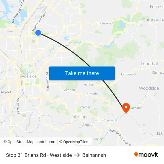 Stop 31 Briens Rd - West side to Balhannah map