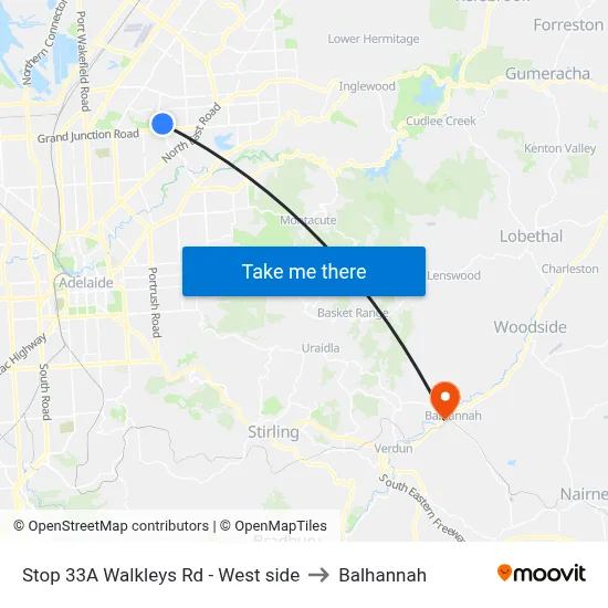 Stop 33A Walkleys Rd - West side to Balhannah map