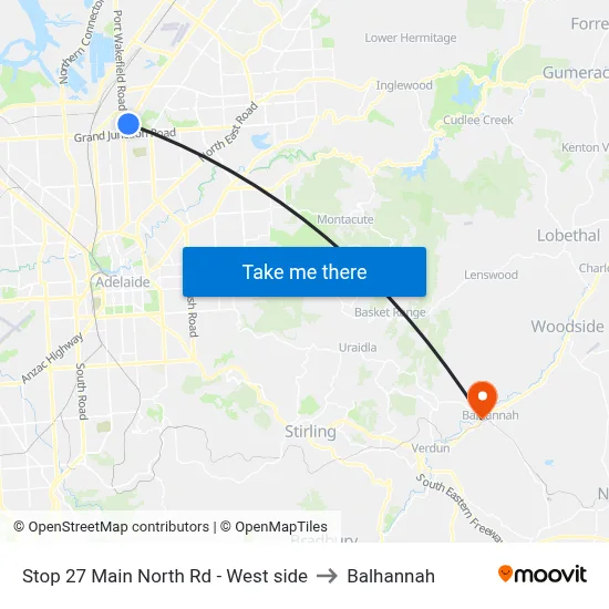 Stop 27 Main North Rd - West side to Balhannah map