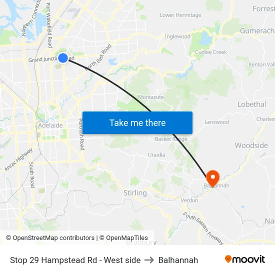 Stop 29 Hampstead Rd - West side to Balhannah map
