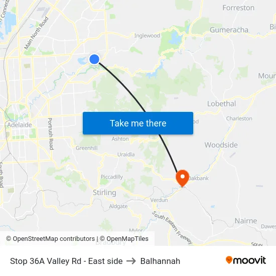 Stop 36A Valley Rd - East side to Balhannah map