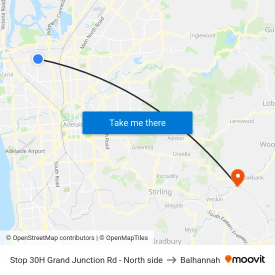 Stop 30H Grand Junction Rd - North side to Balhannah map