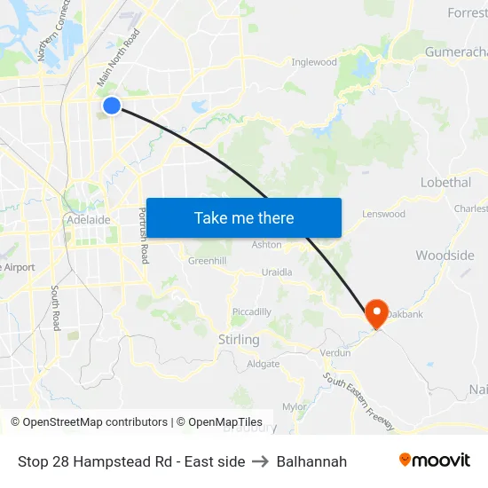 Stop 28 Hampstead Rd - East side to Balhannah map