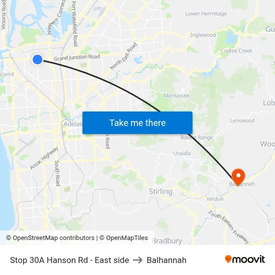 Stop 30A Hanson Rd - East side to Balhannah map