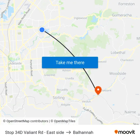 Stop 34D Valiant Rd - East side to Balhannah map