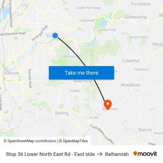Stop 36 Lower North East Rd - East side to Balhannah map