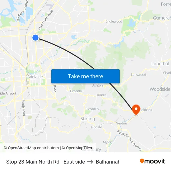 Stop 23 Main North Rd - East side to Balhannah map
