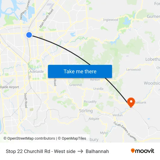 Stop 22 Churchill Rd - West side to Balhannah map