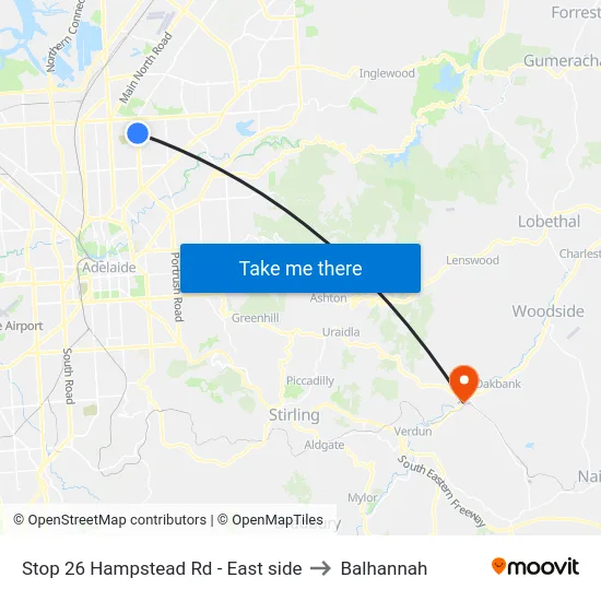 Stop 26 Hampstead Rd - East side to Balhannah map