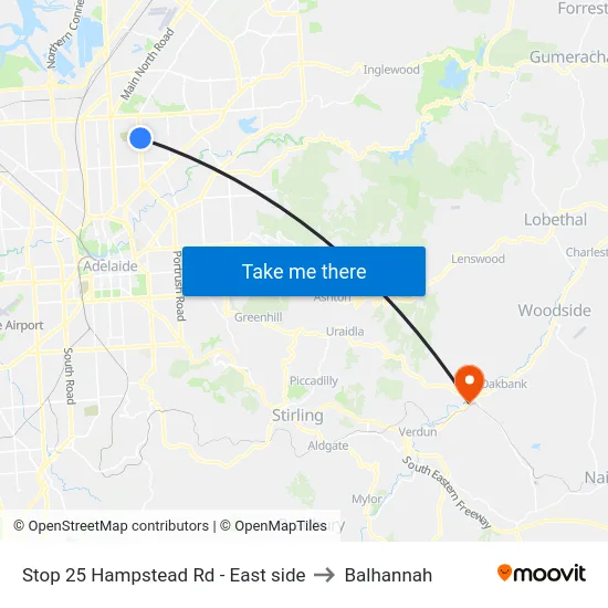 Stop 25 Hampstead Rd - East side to Balhannah map