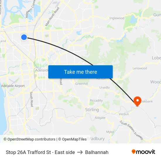 Stop 26A Trafford St - East side to Balhannah map