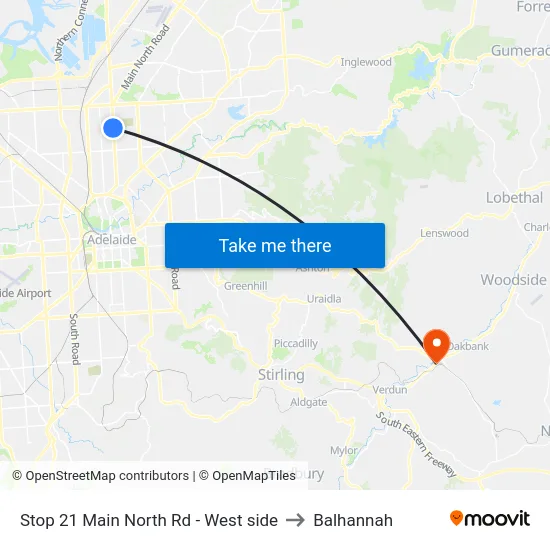 Stop 21 Main North Rd - West side to Balhannah map