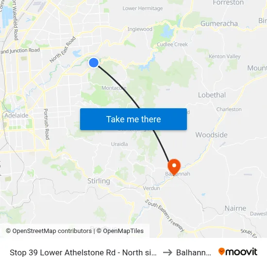 Stop 39 Lower Athelstone Rd - North side to Balhannah map