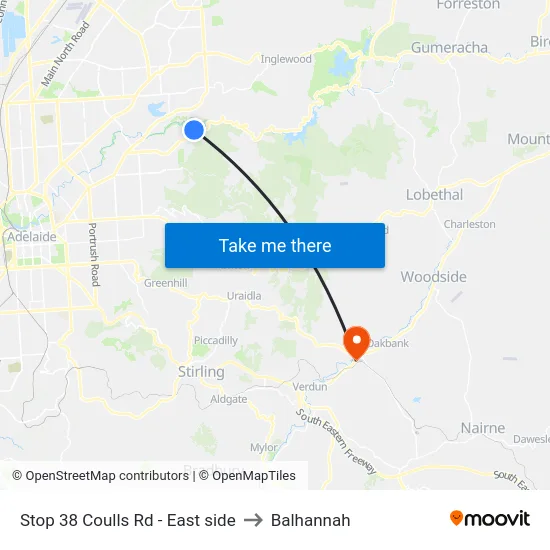 Stop 38 Coulls Rd - East side to Balhannah map