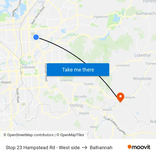 Stop 23 Hampstead Rd - West side to Balhannah map