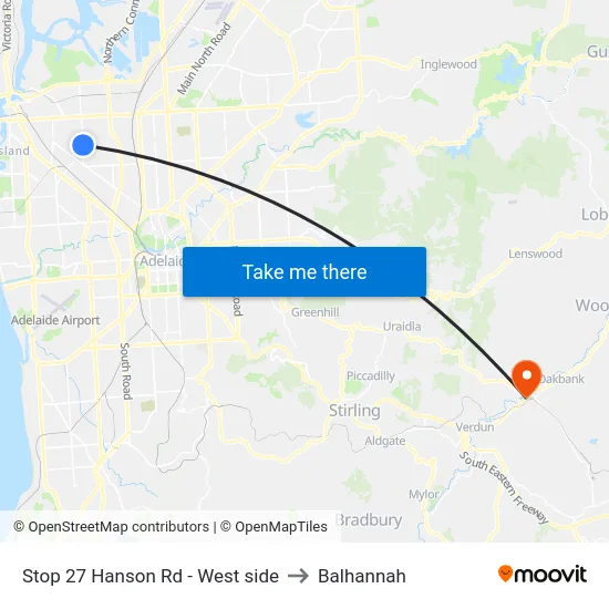 Stop 27 Hanson Rd - West side to Balhannah map