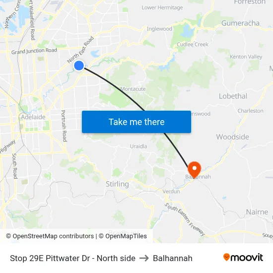 Stop 29E Pittwater Dr - North side to Balhannah map