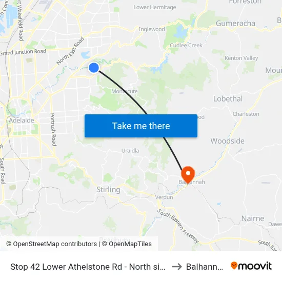 Stop 42 Lower Athelstone Rd - North side to Balhannah map