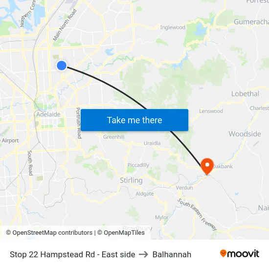 Stop 22 Hampstead Rd - East side to Balhannah map