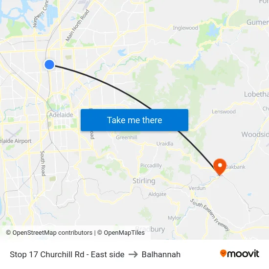 Stop 17 Churchill Rd - East side to Balhannah map