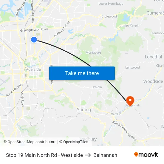 Stop 19 Main North Rd - West side to Balhannah map