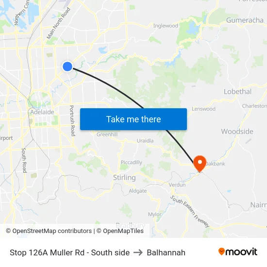 Stop 126A Muller Rd - South side to Balhannah map
