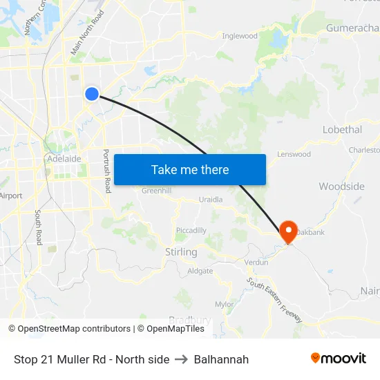 Stop 21 Muller Rd - North side to Balhannah map