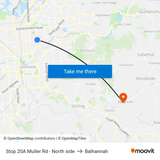 Stop 20A Muller Rd - North side to Balhannah map