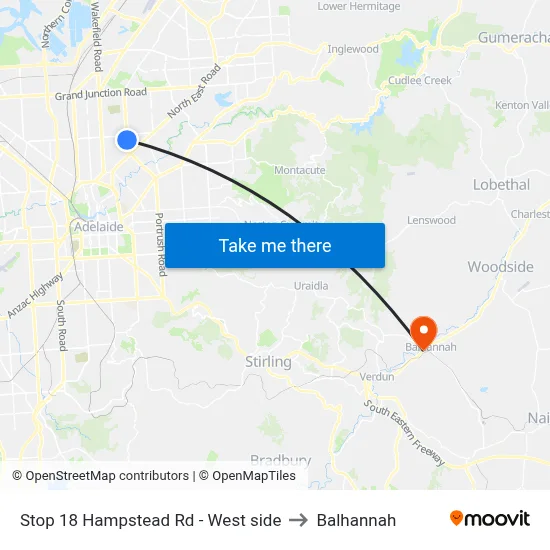 Stop 18 Hampstead Rd - West side to Balhannah map
