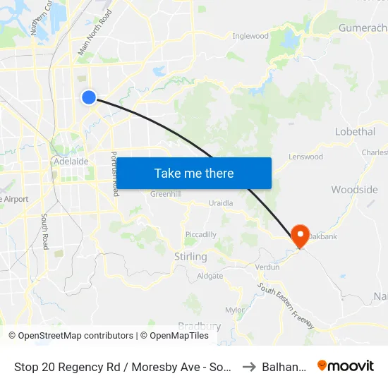 Stop 20 Regency Rd / Moresby Ave - South side to Balhannah map