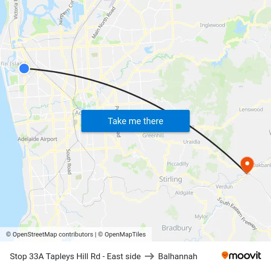 Stop 33A Tapleys Hill Rd - East side to Balhannah map