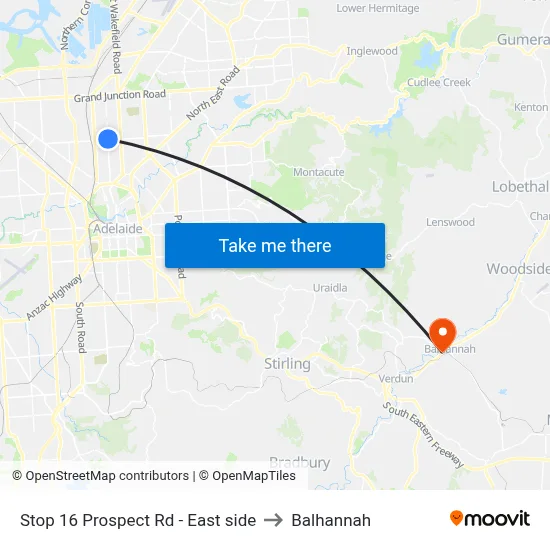 Stop 16 Prospect Rd - East side to Balhannah map