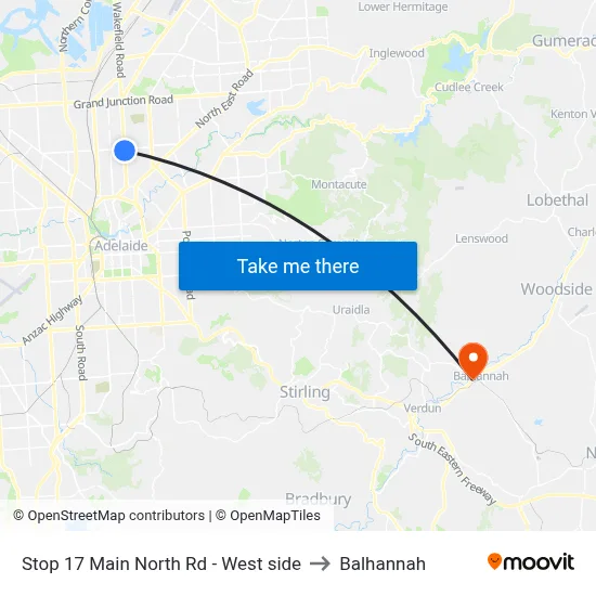 Stop 17 Main North Rd - West side to Balhannah map