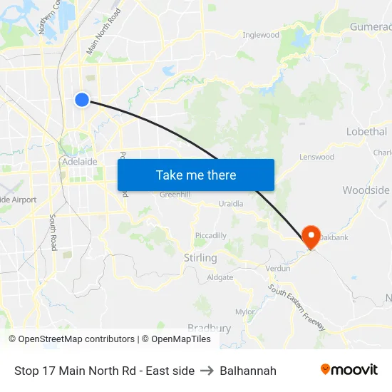 Stop 17 Main North Rd - East side to Balhannah map