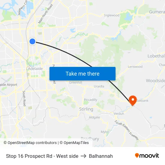 Stop 16 Prospect Rd - West side to Balhannah map