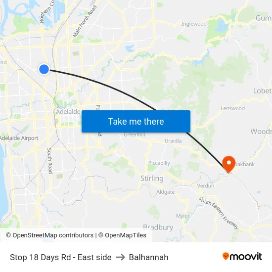 Stop 18 Days Rd - East side to Balhannah map