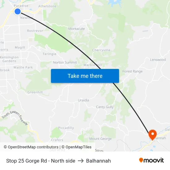 Stop 25 Gorge Rd - North side to Balhannah map