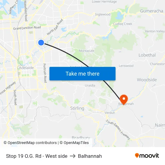 Stop 19 O.G. Rd - West side to Balhannah map