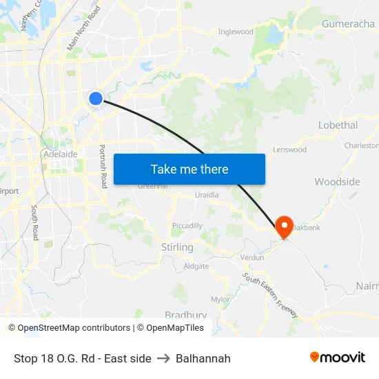 Stop 18 O.G. Rd - East side to Balhannah map
