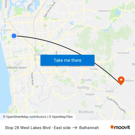 Stop 28 West Lakes Blvd - East side to Balhannah map