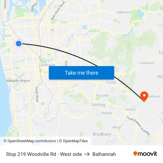 Stop 219 Woodville Rd - West side to Balhannah map