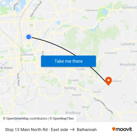 Stop 13 Main North Rd - East side to Balhannah map