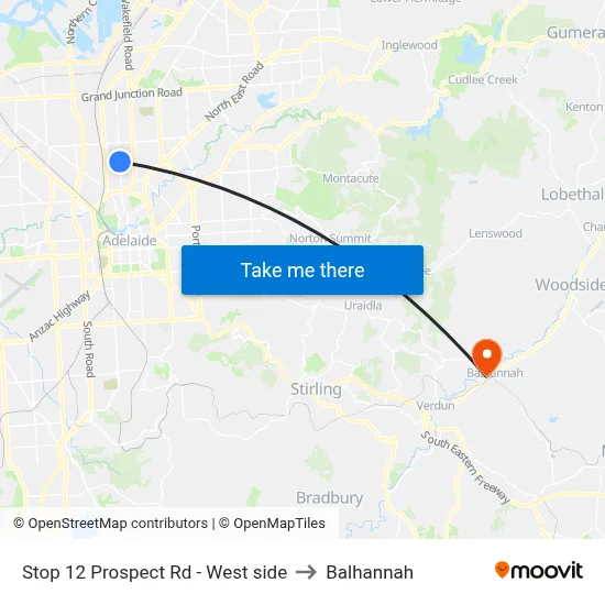 Stop 12 Prospect Rd - West side to Balhannah map