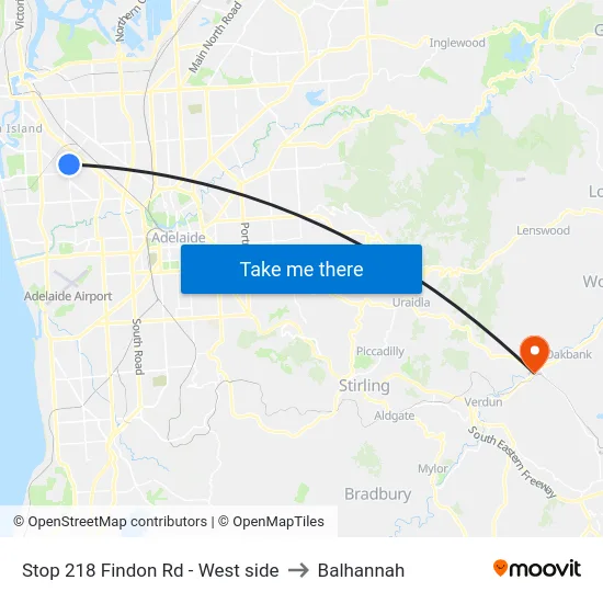 Stop 218 Findon Rd - West side to Balhannah map